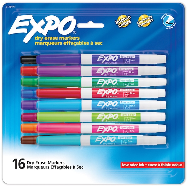 Dry Erase Markers, Whiteboard Markers with Low Odor Ink, Fine Tip, Assorted Vibrant Colors, 16PK